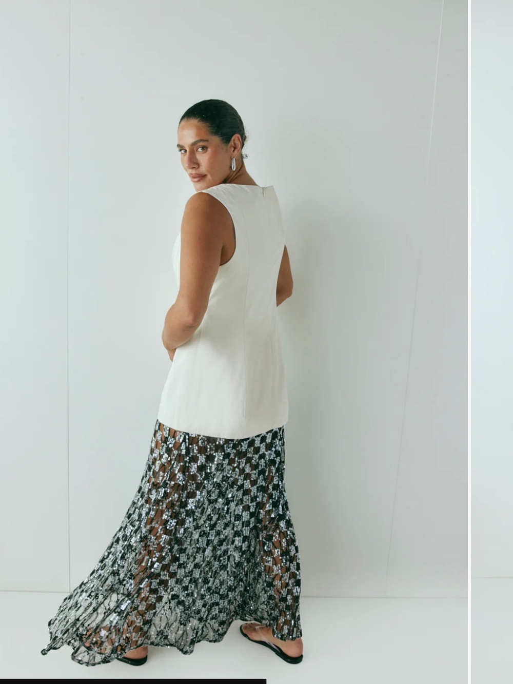 Semi-Sheer Black & White Pattern Maxi Skirt - Women